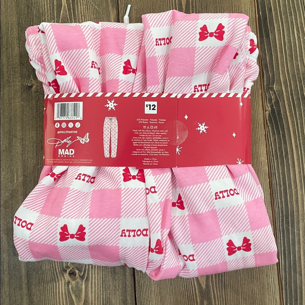 Women’s Pink Buffalo Plaid Dolly Parton Bow Joggers - Picture 3 of 4